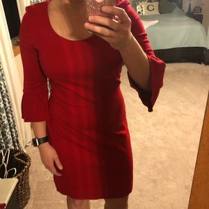 Calvin Klein Red Dress with 3/4 Bell Sleeves